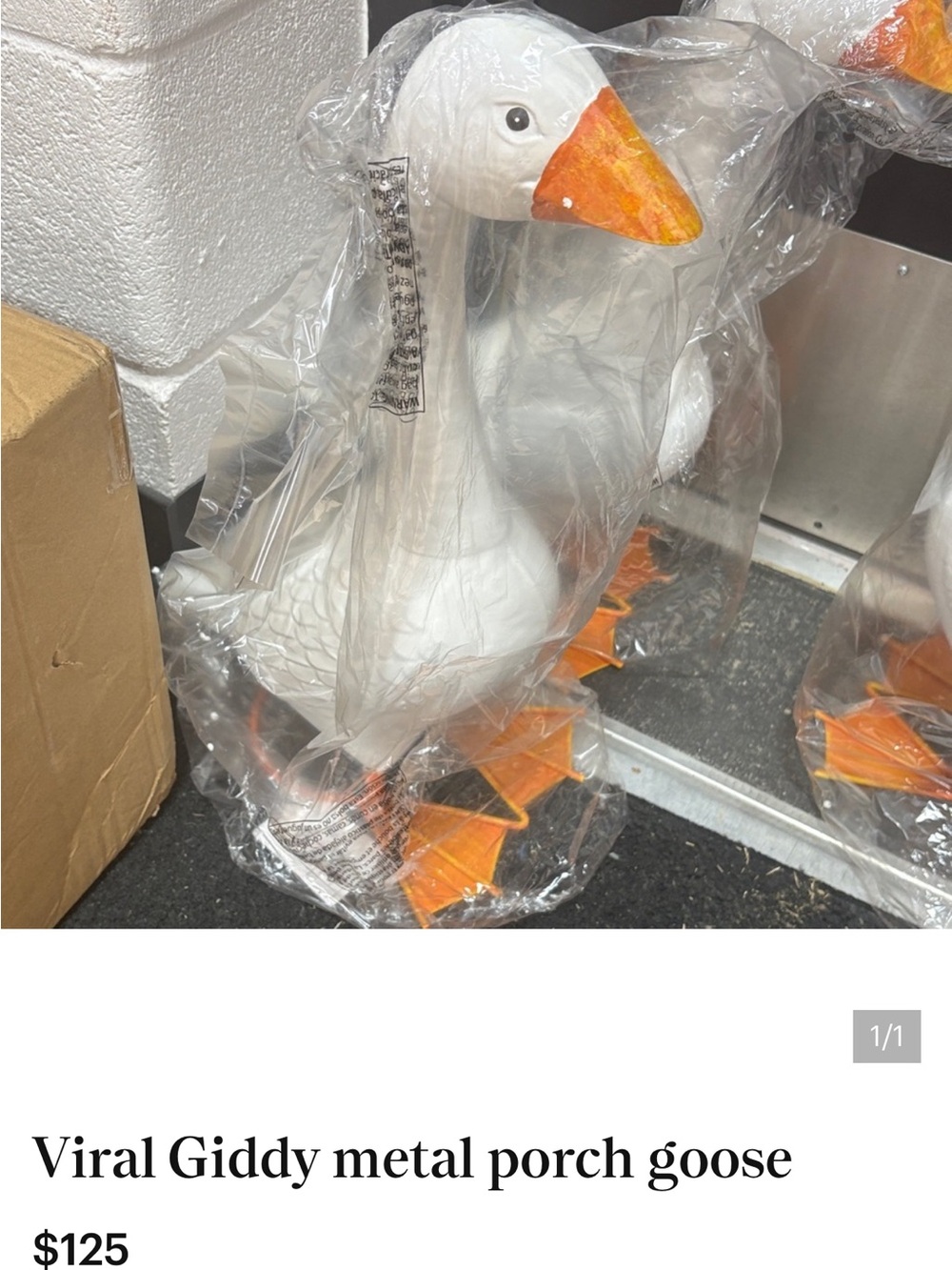 Decorative White Garden Goose with Orange Beak and Feet